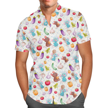 Men's Button Down Short Sleeve Shirt - Ratatouille Veggies