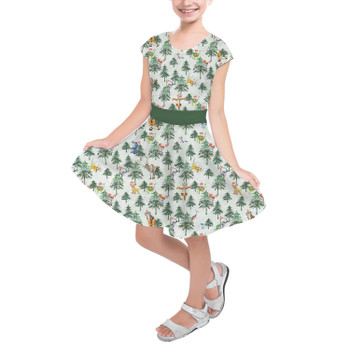 Girls Short Sleeve Skater Dress - Christmas Disney Forest