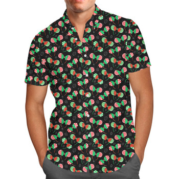 Men's Button Down Short Sleeve Shirt - Christmas Minnie Ears