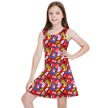 Girls Sleeveless Dress - Mickey & Friends Christmas Stockings