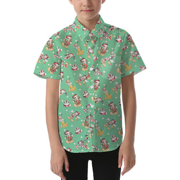 Kids' Button Down Short Sleeve Shirt - Merry Mickey Christmas