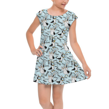 Girls Cap Sleeve Pleated Dress - Mine Mine Mine Seagulls Pixar Inspired