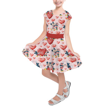 Girls Short Sleeve Skater Dress - Valentine Mickey & Minnie