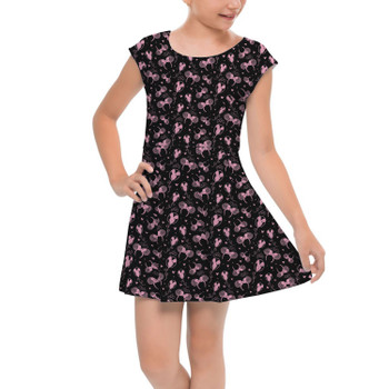 Girls Cap Sleeve Pleated Dress - Pink Glitter Minnie Ears and Mickey Balloons