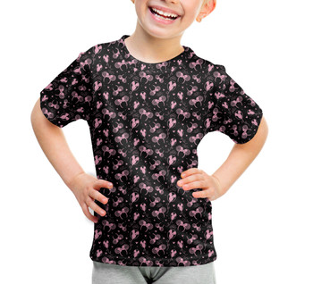 Youth Cotton Blend T-Shirt - Pink Glitter Minnie Ears and Mickey Balloons