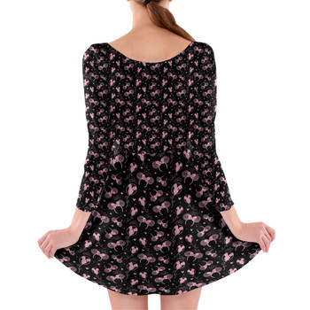 Longsleeve Skater Dress - Pink Glitter Minnie Ears and Mickey Balloons