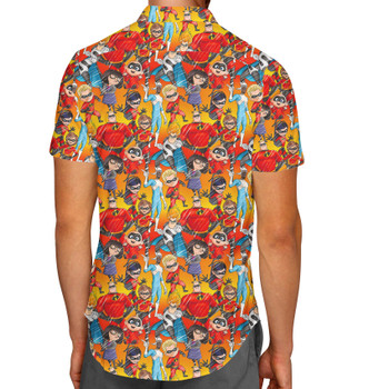 Men's Button Down Short Sleeve Shirt - The Incredibles Sketched