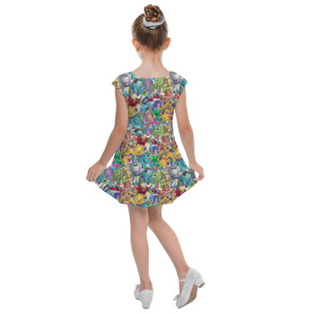 Girls Cap Sleeve Pleated Dress - Monsters Inc Sketched