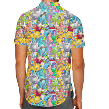 Men's Button Down Short Sleeve Shirt - Monsters Inc Sketched