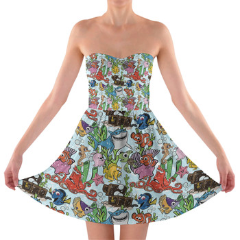 Sweetheart Strapless Skater Dress - Fish Are Friends Nemo Inspired