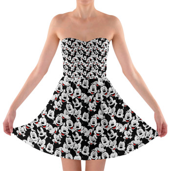 Sweetheart Strapless Skater Dress - Many Faces of Mickey Mouse