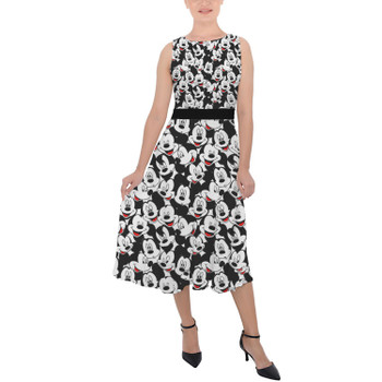Belted Chiffon Midi Dress - Many Faces of Mickey Mouse