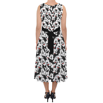 Belted Chiffon Midi Dress - Many Faces of Mickey Mouse