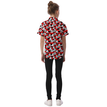 Kids' Button Down Short Sleeve Shirt - Many Faces of Minnie Mouse