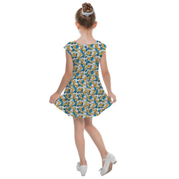 Girls Cap Sleeve Pleated Dress - Many Faces of Donald Duck