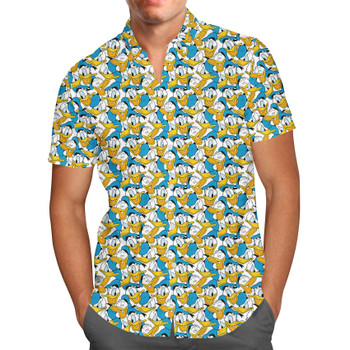 Men's Button Down Short Sleeve Shirt - Many Faces of Donald Duck