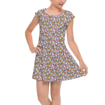 Girls Cap Sleeve Pleated Dress - Many Faces of Daisy Duck