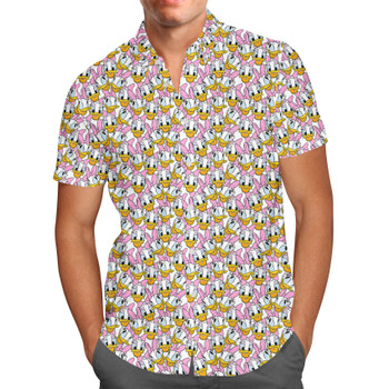 Men's Button Down Short Sleeve Shirt - Many Faces of Daisy Duck