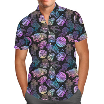 Men's Button Down Short Sleeve Shirt - Star Wars Watercolor Mandalas