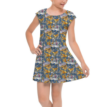 Girls Cap Sleeve Pleated Dress - Lady & The Tramp Sketched