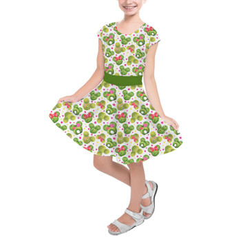 Girls Short Sleeve Skater Dress - Mickey & Minnie Topiaries