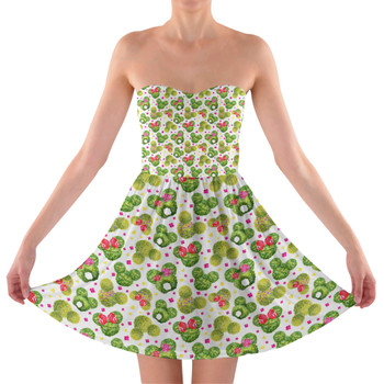 Sweetheart Strapless Skater Dress - Mickey & Minnie Topiaries