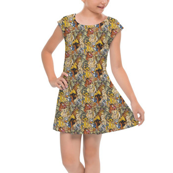 Girls Cap Sleeve Pleated Dress - Lion King Sketched