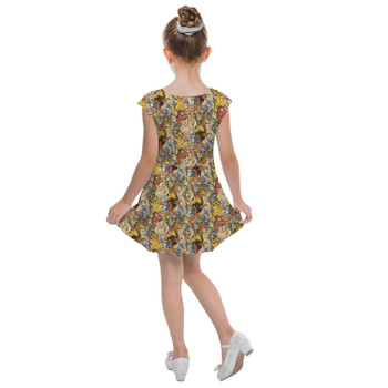 Girls Cap Sleeve Pleated Dress - Lion King Sketched