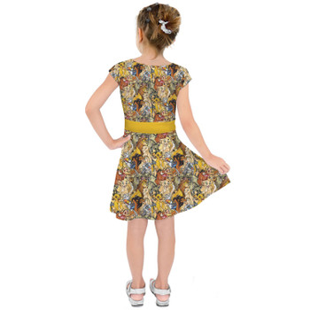 Girls Short Sleeve Skater Dress - Lion King Sketched