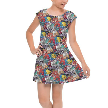 Girls Cap Sleeve Pleated Dress - The Little Mermaid Sketched