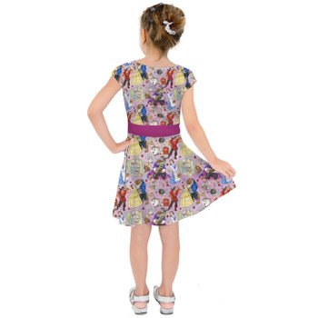 Girls Short Sleeve Skater Dress - Beauty And The Beast Sketched