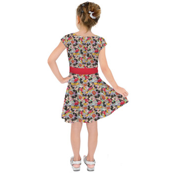 Girls Short Sleeve Skater Dress - Mickey Mouse Sketched