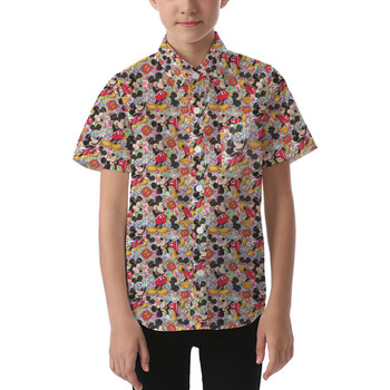 Kids' Button Down Short Sleeve Shirt - Mickey Mouse Sketched