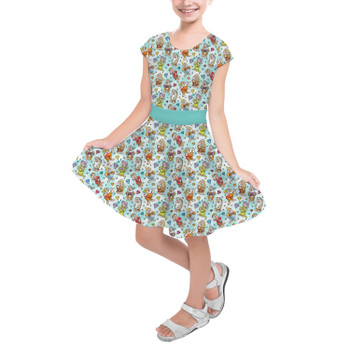 Girls Short Sleeve Skater Dress - Seven Dwarfs Sketched