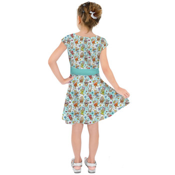 Girls Short Sleeve Skater Dress - Seven Dwarfs Sketched