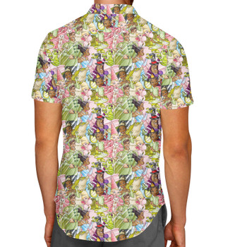 Men's Button Down Short Sleeve Shirt - Princess & The Frog Sketched