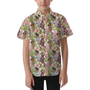 Kids' Button Down Short Sleeve Shirt - Princess & The Frog Sketched