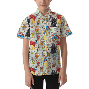 Kids' Button Down Short Sleeve Shirt - Snow White And The Seven Dwarfs Sketched