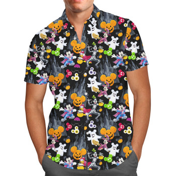 Men's Button Down Short Sleeve Shirt - Mickey & The Gang Trick or Treat