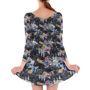 Longsleeve Skater Dress - Watercolor Halloween Mickey & Minnie