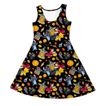 Girls Sleeveless Dress - Watercolor Disney Halloween Friends