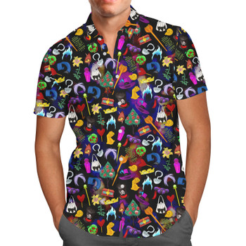 Men's Button Down Short Sleeve Shirt - Disney Villain Icons