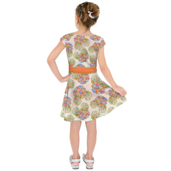 Girls Short Sleeve Skater Dress - Floral Pumpkin Mouse Ears