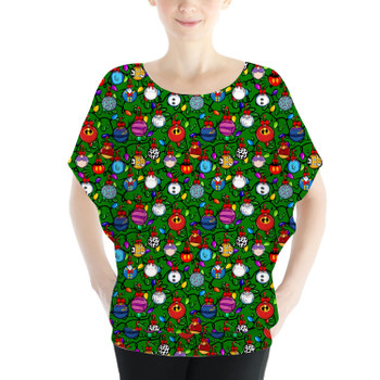 Batwing Chiffon Top - Disney Christmas Baubles on Green