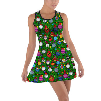 Cotton Racerback Dress - Disney Christmas Baubles on Green