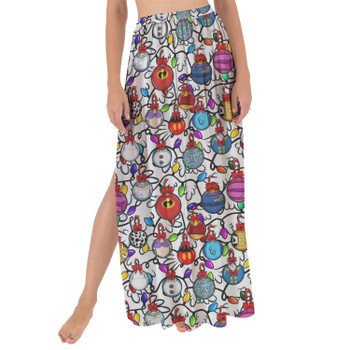 Maxi Sarong Skirt - Disney Christmas Baubles on White