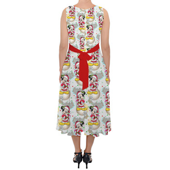 Belted Chiffon Midi Dress - Santa Mickey Mouse