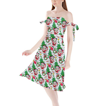 Strapless Bardot Midi Dress - Santa Minnie Mouse