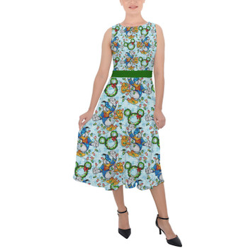 Belted Chiffon Midi Dress - Donald Duck & the Christmas Lights