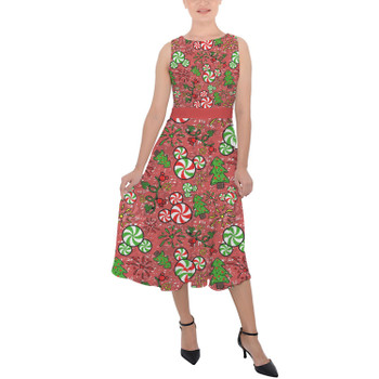 Belted Chiffon Midi Dress - Christmas Sketched Mouse Ears